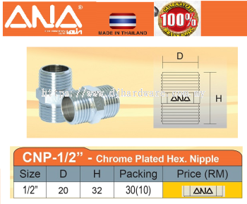 ANA CHROME PLATED HEX NIPPLE CNP (BS)