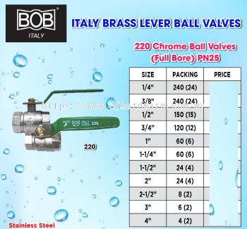 BOB ITALY BRASS LEVER BALL VALVES 220 CHROME BALL VALVES FULL BORE PN25 (BS)