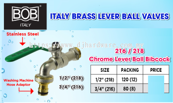 BOB ITALY BRASS LEVER BALL VALVES CHROME LEVER BALL BIBCOCK 216 218 (BS)