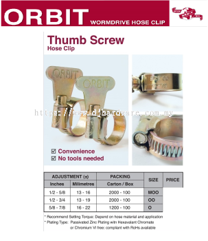 ORBIT WORMDRIVE HOSE CLIP THUMB SCREW  (WS)