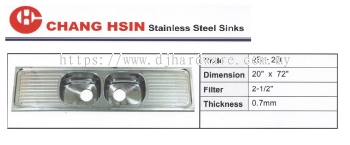 CHANG HSIN STAINLESS STEEL SINKS 2B 2D 20" X 72" (BS)