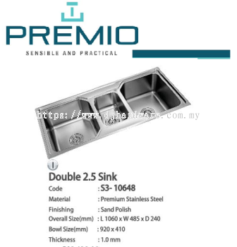 PREMIO SENSIBLE AND PRACTICAL DOUBLE 2.5 SINK S3 10648 (BS)