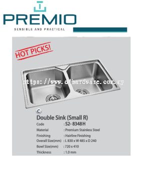 PREMIO SENSIBLE AND PRACTICAL DOUBLE SINK SMALL R S2 8348H (BS)