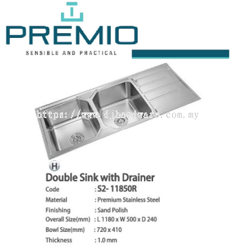 PREMIO SENSIBLE AND PRACTICAL DOUBLE SINK WITH DRAINER S2 11850R (BS)