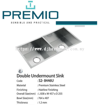 PREMIO SENSIBLE AND PRACTICAL DOUBLE UNDERMOUNT SINK S2 8446U (BS)