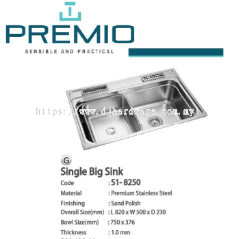 PREMIO SENSIBLE AND PRACTICAL SINGLE BIG SINK S1 8250 (BS)