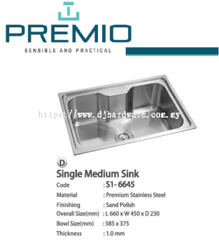 PREMIO SENSIBLE AND PRACTICAL SINGLE MEDIUM SINK S1 6645 (BS)