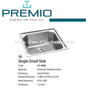 PREMIO SENSIBLE AND PRACTICAL SINGLE SMALL SINK S1 4843 (BS)