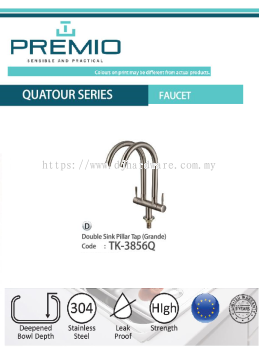 PREMIO SENSIBLE AND PRACTICAL QUATOUR SERIES FAUCET DOUBLE SINK PILLAR TAP GRANDE TK3856Q (WS)