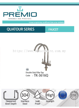 PREMIO SENSIBLE AND PRACTICAL QUATOUR SERIES FAUCET DOUBLE SINK PILLAR TAP TK3616Q (WS)