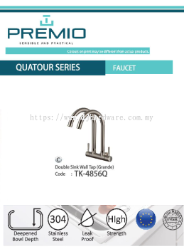 PREMIO SENSIBLE AND PRACTICAL QUATOUR SERIES FAUCET DOUBLE SINK WALL TAP GRANDE TK4856Q (WS)