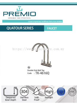 PREMIO SENSIBLE AND PRACTICAL QUATOUR SERIES FAUCET DOUBLE SINK WALL TAP TK4616Q (WS)