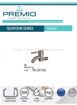 PREMIO SENSIBLE AND PRACTICAL QUATOUR SERIES FAUCET WALL BIB TAP TB2016Q (WS)