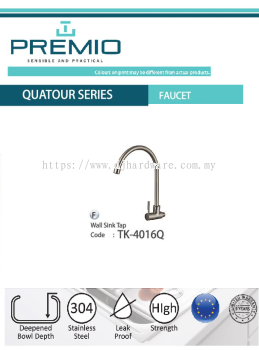 PREMIO SENSIBLE AND PRACTICAL QUATOUR SERIES FAUCET WALL SINK TAP TK4016Q (WS)