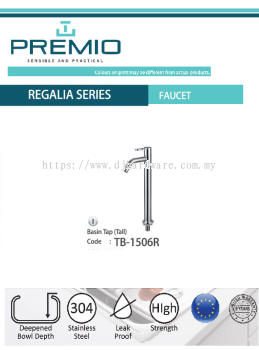 PREMIO SENSIBLE AND PRACTICAL REGALIA SERIES FAUCET BASIN TAP TALL TB15006R (WS)