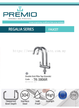 PREMIO SENSIBLE AND PRACTICAL REGALIA SERIES FAUCET DOUBLE SINK PILLAR TAP GRANDE TK3806R (WS)