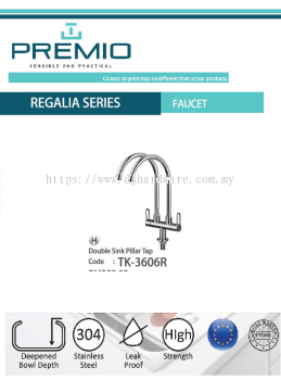 PREMIO SENSIBLE AND PRACTICAL REGALIA SERIES FAUCET DOUBLE SINK PILLAR TAP TK3606R (WS)