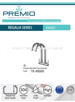 PREMIO SENSIBLE AND PRACTICAL REGALIA SERIES FAUCET DOUBLE SINK WALL TAP GRANDE TK4806R (WS)