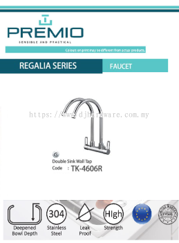 PREMIO SENSIBLE AND PRACTICAL REGALIA SERIES FAUCET DOUBLE SINK WALL TAP TK4606R (WS)