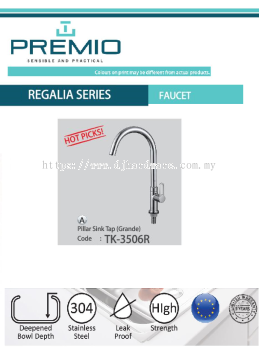 PREMIO SENSIBLE AND PRACTICAL REGALIA SERIES FAUCET PILLAR SINK TAP GRANDE TK3506R (WS)