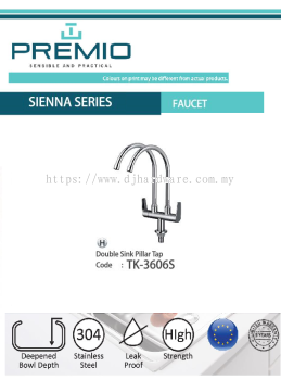 PREMIO SENSIBLE AND PRACTICAL SIENNA SERIES FAUCET DOUBLE SINK PILLAR TAP TK3606S (WS)