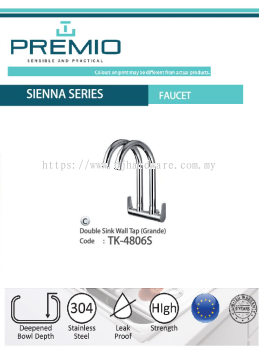 PREMIO SENSIBLE AND PRACTICAL SIENNA SERIES FAUCET DOUBLE SINK WALL TAP GRANDE TK4806S (WS)