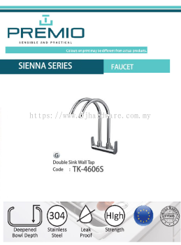 PREMIO SENSIBLE AND PRACTICAL SIENNA SERIES FAUCET DOUBLE SINK WALL TAP TK4606S (WS)