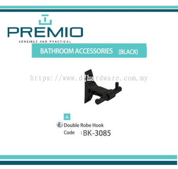 PREMIO BATHROOM ACCESSORIES BLACK DOUBLE ROBE HOOK BK3085 (WS)