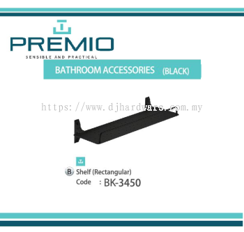 PREMIO BATHROOM ACCESSORIES BLACK SHELF RECTANGULAR BK3450 (WS)