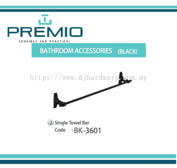 PREMIO BATHROOM ACCESSORIES BLACK SINGLE TOWEL BAR BK3601 (WS)