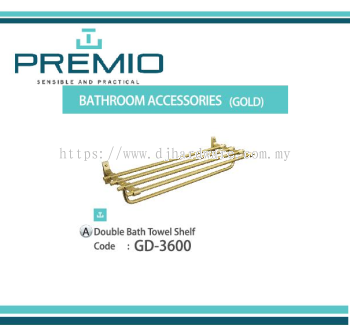 PREMIO BATHROOM ACCESSORIES GOLD DOUBLE BATH TOWEL SHELF GD3600 (WS)