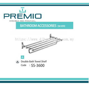 PREMIO BATHROOM ACCESSORIES SILVER DOUBLE BATH TOWEL SHELF SS 3600 (WS)