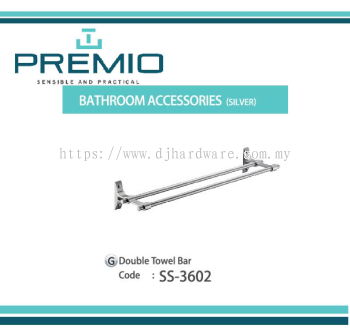 PREMIO BATHROOM ACCESSORIES SILVER DOUBLE TOWEL BAR SS3602 (WS)