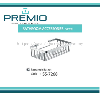 PREMIO BATHROOM ACCESSORIES SILVER RECTANGLE BASKET SS7268 (WS)