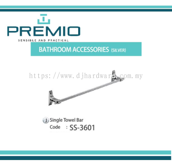 PREMIO BATHROOM ACCESSORIES SILVER SINGLE TOWEL BAR SS3601 (WS)