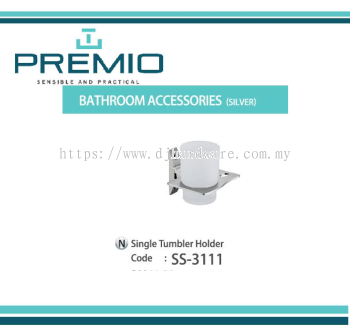 PREMIO BATHROOM ACCESSORIES SILVER SINGLE TUMBLER HOLDER SS3111 (WS)