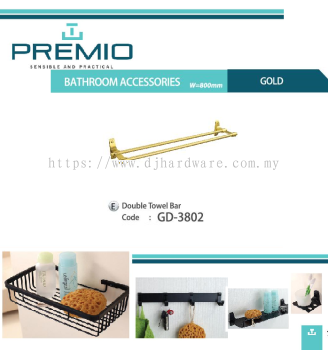 PREMIO BATHROOM ACCESSORIES W 800MM GOLD DOUBLE TOWEL BAR GD3802 (WS)