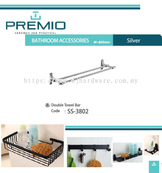 PREMIO BATHROOM ACCESSORIES W 800MM SILVER DOUBLE TOWEL BAR SS3802 (WS)