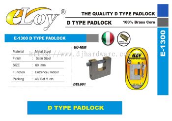 ELOY THE QUALITY PADLOCK D TYPE PADLOCK E1300 DEL601 60MM (LSK)