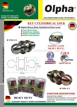 OLPHA ELEGANT QUALITY DOOR ACCESORIES HEAVY DUTY GRADE KEY CYLINDRICAL LOCK 70MM LOCK LACTH 9900AC (LSK)