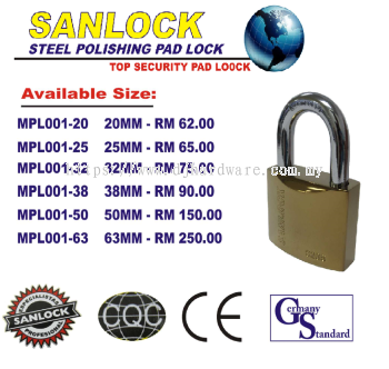 SANLOCK STEEL POLISHING PAD LOCK TOP SECURITY PAD LOCK (LSK)