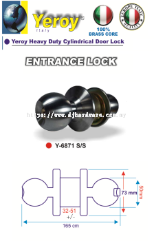 YEROY HIGH QUALITY HEAVY DUTY CYLINDRICAL LOCK Y6871SS (LSK)