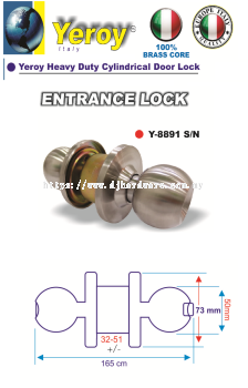 YEROY HIGH QUALITY HEAVY DUTY CYLINDRICAL LOCK Y8891SN (LSK)