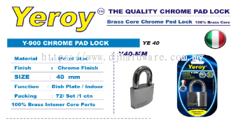YEROY THE QUALITY CHROME BRASS CORE PAD LOCK Y900 YE40 40MM (LSK)