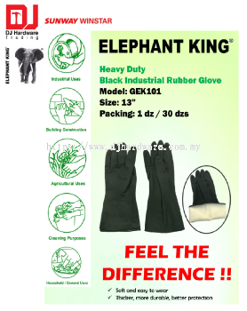 ELEPHANT KING ELEPHANT INDUSTRIAL RUBBER GLOVE HEAVY DUTY GEK101 BLACK 13 (SWW)