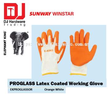 ELEPHANT KING PROGLASS LATEX COATED WORKING GLOVE EKPROGLASSOR ORENGE WHITE (SWW)