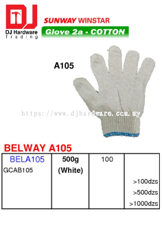 GLOVE 2A COTTON BELWAY A105 BELA105 GCAB105 WHITE 500G (SWW)