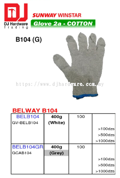 GLOVE 2A COTTON BELWAY B104 BELB104 GVBELB104 WHITE 400G (SWW)