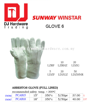 GLOVE ASBESTOS GLOVE FULL LINED SAFETY TEMP 350C 18 PCAB18 156367 (SWW)