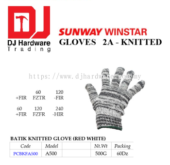 GLOVE BATIK KNITTED GLOVE RED WHITE A500 PCBKFA500 500G (SWW)